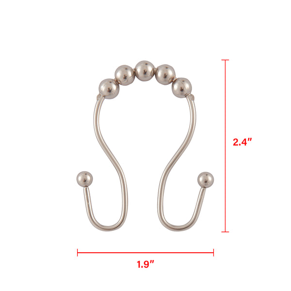 Loft97 HK16XX Shower Hooks - Double Shower Curtain Rings for Bathroom - Rust Proof Shower Curtain Hooks for Shower Curtain or Liner  - Set of 12
