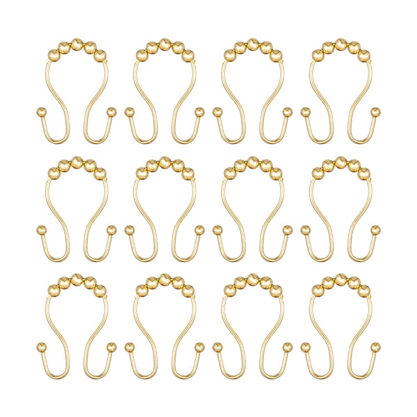 Loft97 HK16XX Shower Hooks - Double Shower Curtain Rings for Bathroom - Rust Proof Shower Curtain Hooks for Shower Curtain or Liner  - Set of 12