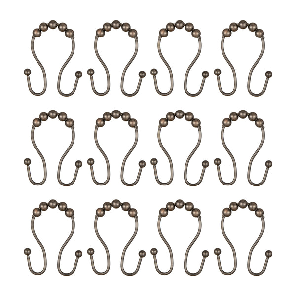 Loft97 HK16XX Shower Hooks - Double Shower Curtain Rings for Bathroom - Rust Proof Shower Curtain Hooks for Shower Curtain or Liner  - Set of 12