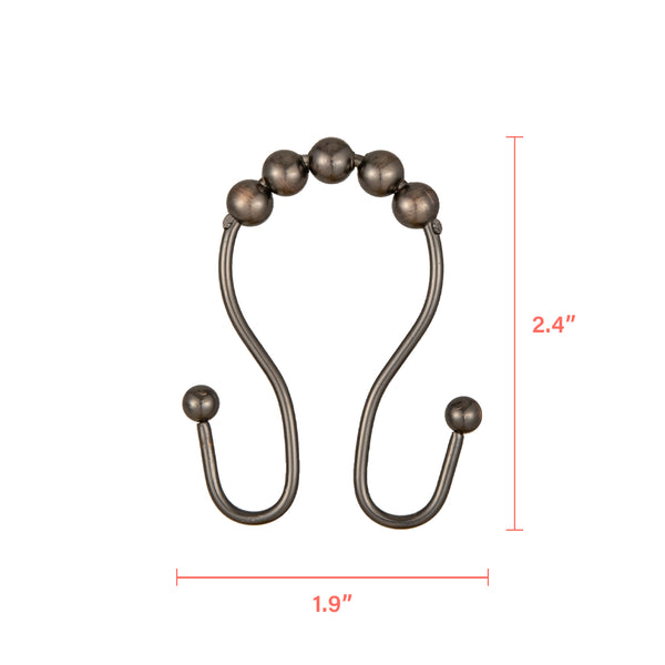 Loft97 HK16XX Shower Hooks - Double Shower Curtain Rings for Bathroom - Rust Proof Shower Curtain Hooks for Shower Curtain or Liner  - Set of 12