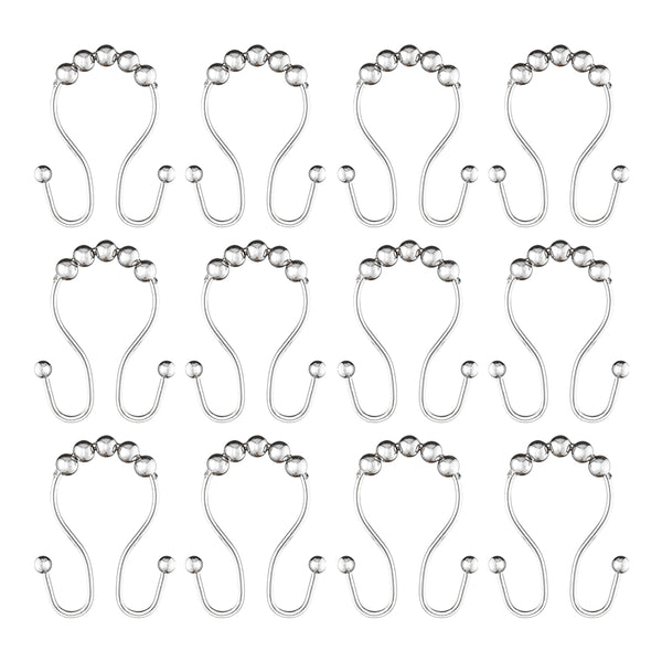 Loft97 HK16XX Shower Hooks - Double Shower Curtain Rings for Bathroom - Rust Proof Shower Curtain Hooks for Shower Curtain or Liner  - Set of 12