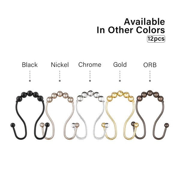 Loft97 HK16XX Shower Hooks - Double Shower Curtain Rings for Bathroom - Rust Proof Shower Curtain Hooks for Shower Curtain or Liner  - Set of 12