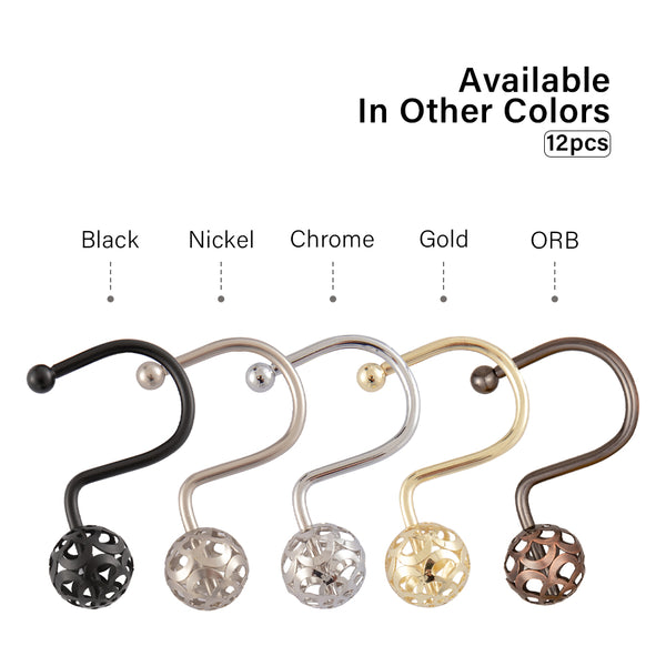 Loft97 HK17XX Shower Hooks - Shower Curtain Rings for Bathroom - Rust Resistant Shower Curtain Hooks for Shower Curtain or Liner - Set of 12