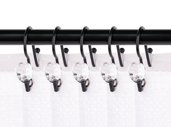 Loft97 HK18XX Shower Hooks - Double Shower Curtain Rings for Bathroom - Rust Proof Shower Curtain Hooks for Shower Curtain or Liner - Shower Curtain Rings with Crystal Design - Set of 12
