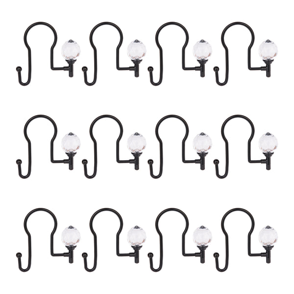 Loft97 HK18XX Shower Hooks - Double Shower Curtain Rings for Bathroom - Rust Proof Shower Curtain Hooks for Shower Curtain or Liner - Shower Curtain Rings with Crystal Design - Set of 12