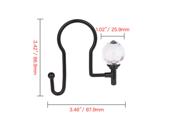Loft97 HK18XX Shower Hooks - Double Shower Curtain Rings for Bathroom - Rust Proof Shower Curtain Hooks for Shower Curtain or Liner - Shower Curtain Rings with Crystal Design - Set of 12