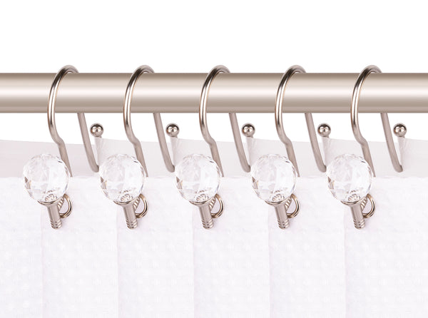Loft97 HK18XX Shower Hooks - Double Shower Curtain Rings for Bathroom - Rust Proof Shower Curtain Hooks for Shower Curtain or Liner - Shower Curtain Rings with Crystal Design - Set of 12