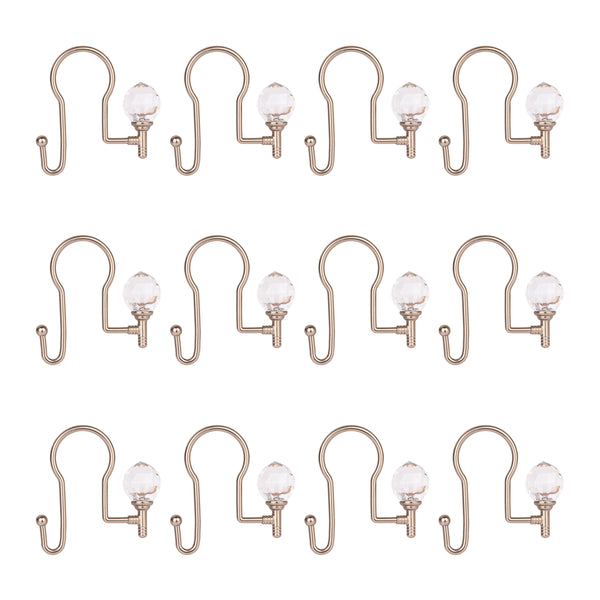 Loft97 HK18XX Shower Hooks - Double Shower Curtain Rings for Bathroom - Rust Proof Shower Curtain Hooks for Shower Curtain or Liner - Shower Curtain Rings with Crystal Design - Set of 12