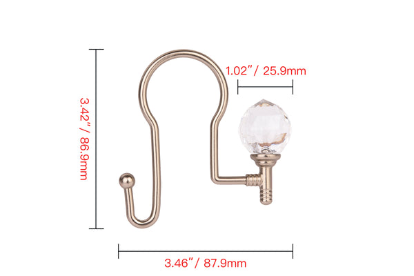 Loft97 HK18XX Shower Hooks - Double Shower Curtain Rings for Bathroom - Rust Proof Shower Curtain Hooks for Shower Curtain or Liner - Shower Curtain Rings with Crystal Design - Set of 12