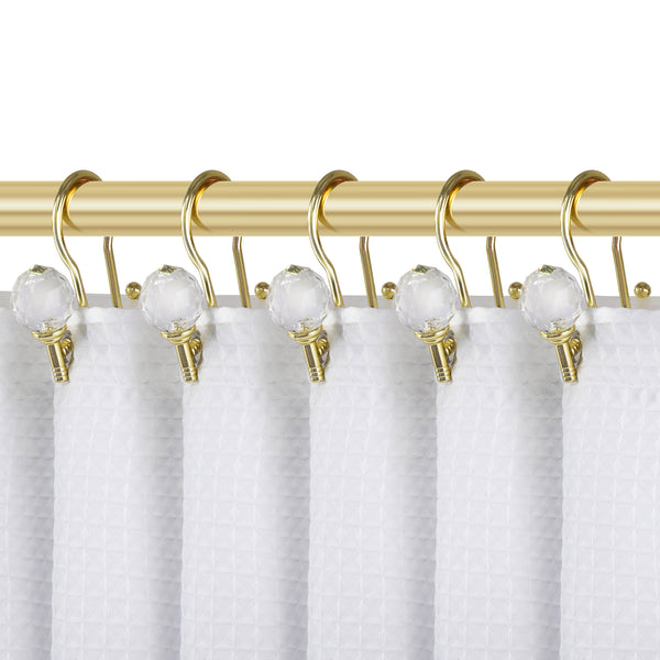 Loft97 HK18XX Shower Hooks - Double Shower Curtain Rings for Bathroom - Rust Proof Shower Curtain Hooks for Shower Curtain or Liner - Shower Curtain Rings with Crystal Design - Set of 12