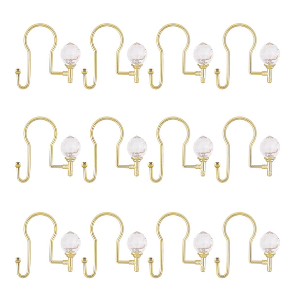 Loft97 HK18XX Shower Hooks - Double Shower Curtain Rings for Bathroom - Rust Proof Shower Curtain Hooks for Shower Curtain or Liner - Shower Curtain Rings with Crystal Design - Set of 12