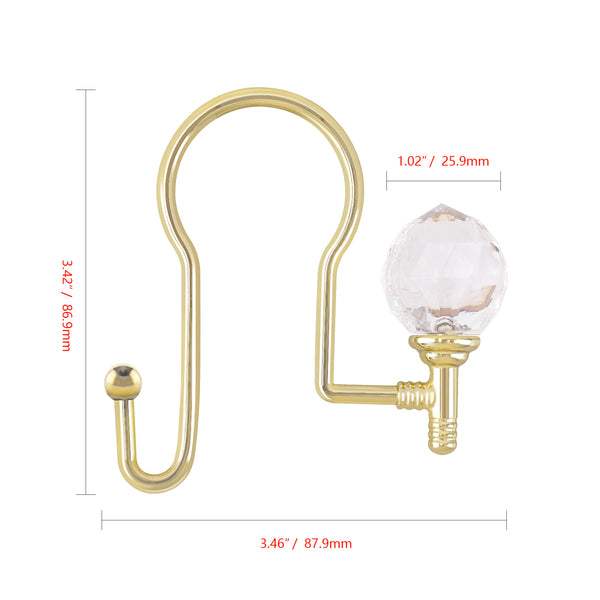Loft97 HK18XX Shower Hooks - Double Shower Curtain Rings for Bathroom - Rust Proof Shower Curtain Hooks for Shower Curtain or Liner - Shower Curtain Rings with Crystal Design - Set of 12