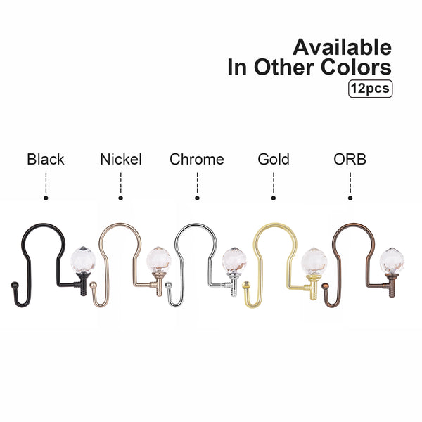 Loft97 HK18XX Shower Hooks - Double Shower Curtain Rings for Bathroom - Rust Proof Shower Curtain Hooks for Shower Curtain or Liner - Shower Curtain Rings with Crystal Design - Set of 12
