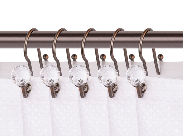 Loft97 HK18XX Shower Hooks - Double Shower Curtain Rings for Bathroom - Rust Proof Shower Curtain Hooks for Shower Curtain or Liner - Shower Curtain Rings with Crystal Design - Set of 12