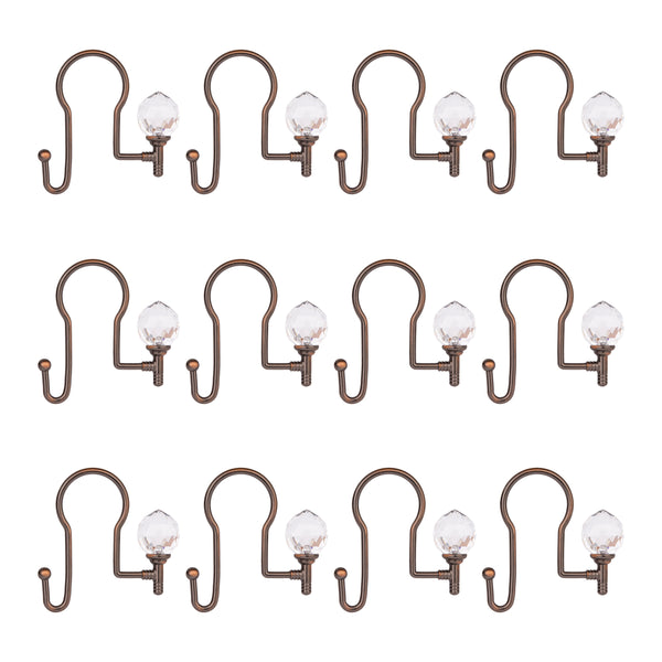 Loft97 HK18XX Shower Hooks - Double Shower Curtain Rings for Bathroom - Rust Proof Shower Curtain Hooks for Shower Curtain or Liner - Shower Curtain Rings with Crystal Design - Set of 12