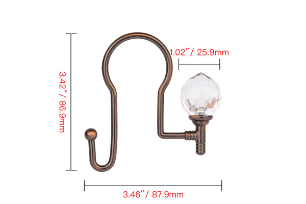 Loft97 HK18XX Shower Hooks - Double Shower Curtain Rings for Bathroom - Rust Proof Shower Curtain Hooks for Shower Curtain or Liner - Shower Curtain Rings with Crystal Design - Set of 12