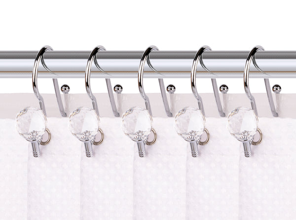 Loft97 HK18XX Shower Hooks - Double Shower Curtain Rings for Bathroom - Rust Proof Shower Curtain Hooks for Shower Curtain or Liner - Shower Curtain Rings with Crystal Design - Set of 12