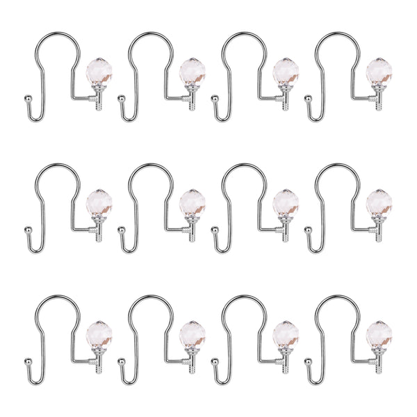 Loft97 HK18XX Shower Hooks - Double Shower Curtain Rings for Bathroom - Rust Proof Shower Curtain Hooks for Shower Curtain or Liner - Shower Curtain Rings with Crystal Design - Set of 12