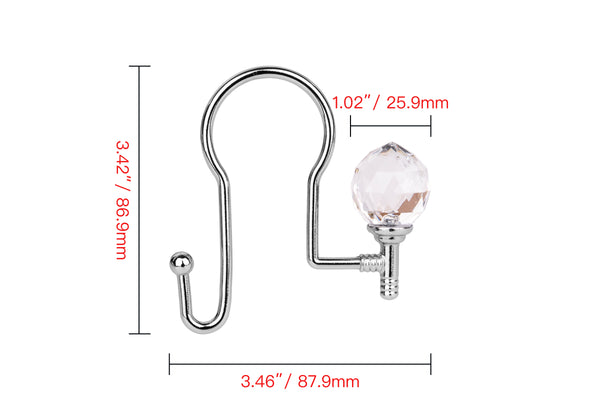 Loft97 HK18XX Shower Hooks - Double Shower Curtain Rings for Bathroom - Rust Proof Shower Curtain Hooks for Shower Curtain or Liner - Shower Curtain Rings with Crystal Design - Set of 12