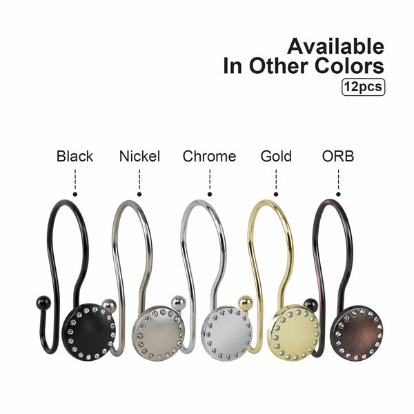 Loft97 HK19XX Shower Hooks - Double Shower Curtain Rings for Bathroom - Rust Resistant Shower Curtain Hooks for Shower Curtain or Liner - Shower Curtain Rings with Crystal Design - Set of 12