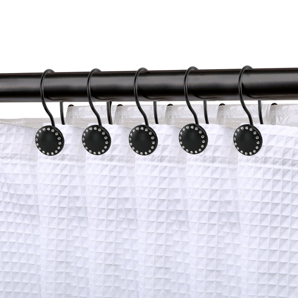 Loft97 HK19XX Shower Hooks - Double Shower Curtain Rings for Bathroom - Rust Resistant Shower Curtain Hooks for Shower Curtain or Liner - Shower Curtain Rings with Crystal Design - Set of 12