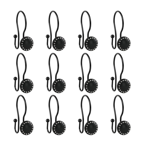 Loft97 HK19XX Shower Hooks - Double Shower Curtain Rings for Bathroom - Rust Resistant Shower Curtain Hooks for Shower Curtain or Liner - Shower Curtain Rings with Crystal Design - Set of 12