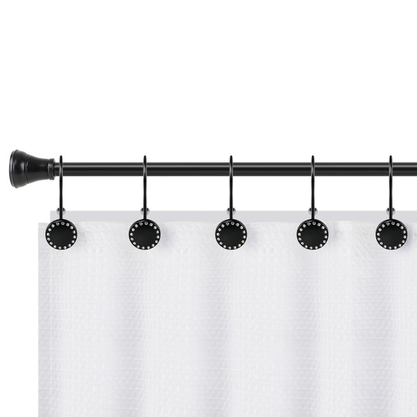 Loft97 HK19XX Shower Hooks - Double Shower Curtain Rings for Bathroom - Rust Resistant Shower Curtain Hooks for Shower Curtain or Liner - Shower Curtain Rings with Crystal Design - Set of 12