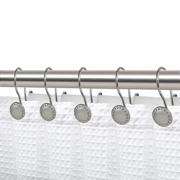 Loft97 HK19XX Shower Hooks - Double Shower Curtain Rings for Bathroom - Rust Resistant Shower Curtain Hooks for Shower Curtain or Liner - Shower Curtain Rings with Crystal Design - Set of 12