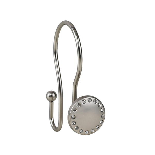 Loft97 HK19XX Shower Hooks - Double Shower Curtain Rings for Bathroom - Rust Resistant Shower Curtain Hooks for Shower Curtain or Liner - Shower Curtain Rings with Crystal Design - Set of 12