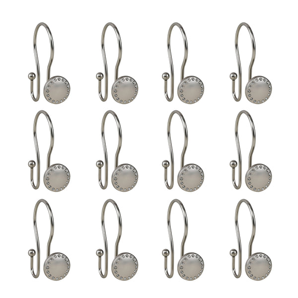 Loft97 HK19XX Shower Hooks - Double Shower Curtain Rings for Bathroom - Rust Resistant Shower Curtain Hooks for Shower Curtain or Liner - Shower Curtain Rings with Crystal Design - Set of 12