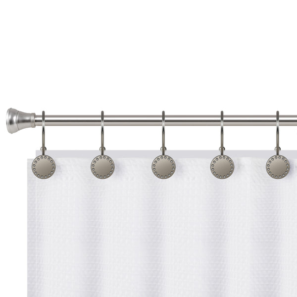 Loft97 HK19XX Shower Hooks - Double Shower Curtain Rings for Bathroom - Rust Resistant Shower Curtain Hooks for Shower Curtain or Liner - Shower Curtain Rings with Crystal Design - Set of 12