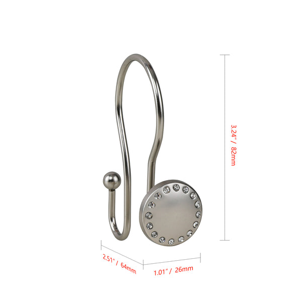 Loft97 HK19XX Shower Hooks - Double Shower Curtain Rings for Bathroom - Rust Resistant Shower Curtain Hooks for Shower Curtain or Liner - Shower Curtain Rings with Crystal Design - Set of 12