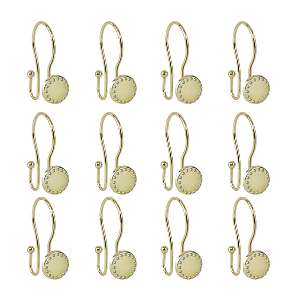 Loft97 HK19XX Shower Hooks - Double Shower Curtain Rings for Bathroom - Rust Resistant Shower Curtain Hooks for Shower Curtain or Liner - Shower Curtain Rings with Crystal Design - Set of 12