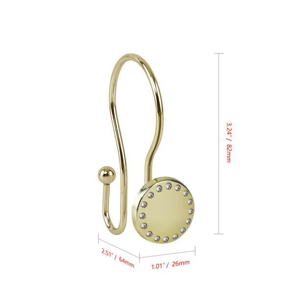 Loft97 HK19XX Shower Hooks - Double Shower Curtain Rings for Bathroom - Rust Resistant Shower Curtain Hooks for Shower Curtain or Liner - Shower Curtain Rings with Crystal Design - Set of 12