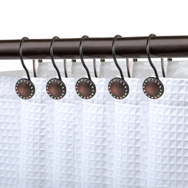 Loft97 HK19XX Shower Hooks - Double Shower Curtain Rings for Bathroom - Rust Resistant Shower Curtain Hooks for Shower Curtain or Liner - Shower Curtain Rings with Crystal Design - Set of 12