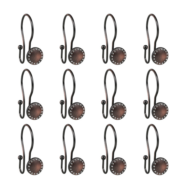 Loft97 HK19XX Shower Hooks - Double Shower Curtain Rings for Bathroom - Rust Resistant Shower Curtain Hooks for Shower Curtain or Liner - Shower Curtain Rings with Crystal Design - Set of 12
