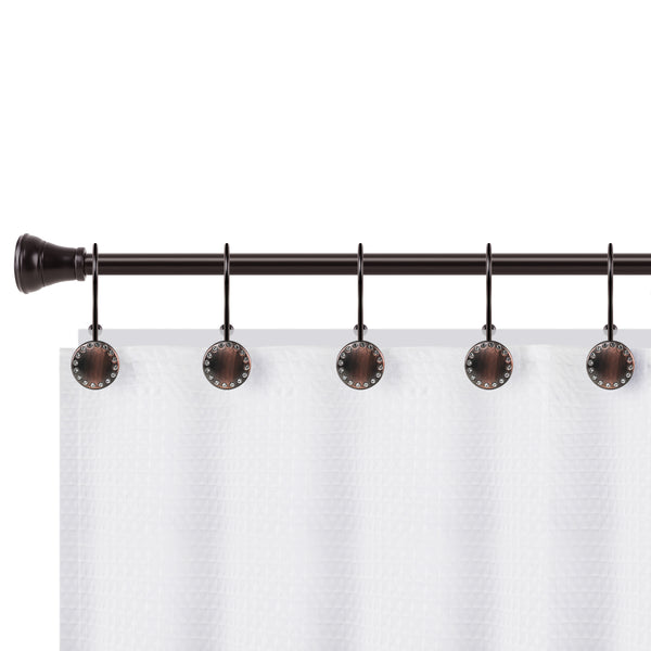 Loft97 HK19XX Shower Hooks - Double Shower Curtain Rings for Bathroom - Rust Resistant Shower Curtain Hooks for Shower Curtain or Liner - Shower Curtain Rings with Crystal Design - Set of 12