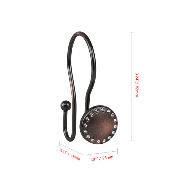 Loft97 HK19XX Shower Hooks - Double Shower Curtain Rings for Bathroom - Rust Resistant Shower Curtain Hooks for Shower Curtain or Liner - Shower Curtain Rings with Crystal Design - Set of 12