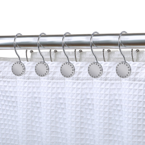 Loft97 HK19XX Shower Hooks - Double Shower Curtain Rings for Bathroom - Rust Resistant Shower Curtain Hooks for Shower Curtain or Liner - Shower Curtain Rings with Crystal Design - Set of 12