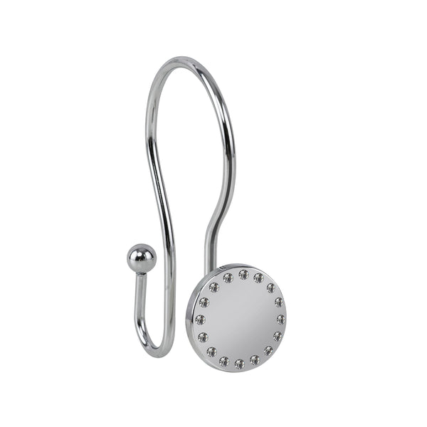 Loft97 HK19XX Shower Hooks - Double Shower Curtain Rings for Bathroom - Rust Resistant Shower Curtain Hooks for Shower Curtain or Liner - Shower Curtain Rings with Crystal Design - Set of 12