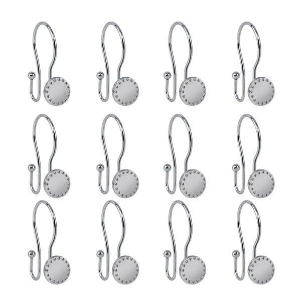 Loft97 HK19XX Shower Hooks - Double Shower Curtain Rings for Bathroom - Rust Resistant Shower Curtain Hooks for Shower Curtain or Liner - Shower Curtain Rings with Crystal Design - Set of 12