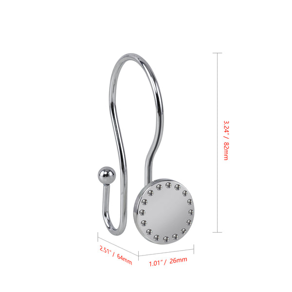Loft97 HK19XX Shower Hooks - Double Shower Curtain Rings for Bathroom - Rust Resistant Shower Curtain Hooks for Shower Curtain or Liner - Shower Curtain Rings with Crystal Design - Set of 12