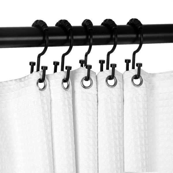 Loft97 HK1XX Shower Hooks - Double Shower Curtain Rings for Bathroom - Rust Resistant Shower Curtain Hooks for Shower Curtain or Liner - Flat Double Shower Curtain Hooks - Set of 12