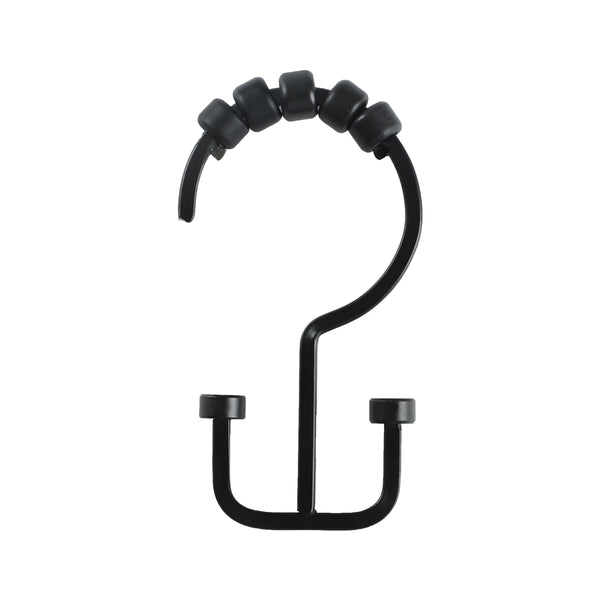 Loft97 HK1XX Shower Hooks - Double Shower Curtain Rings for Bathroom - Rust Resistant Shower Curtain Hooks for Shower Curtain or Liner - Flat Double Shower Curtain Hooks - Set of 12