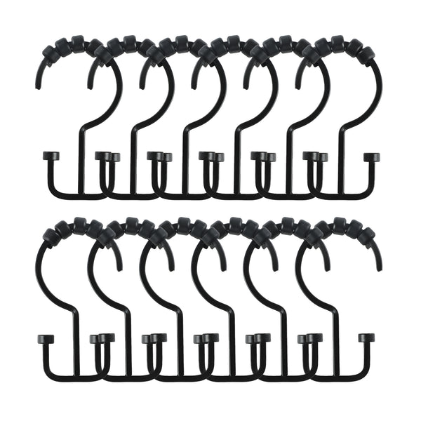 Loft97 HK1XX Shower Hooks - Double Shower Curtain Rings for Bathroom - Rust Resistant Shower Curtain Hooks for Shower Curtain or Liner - Flat Double Shower Curtain Hooks - Set of 12