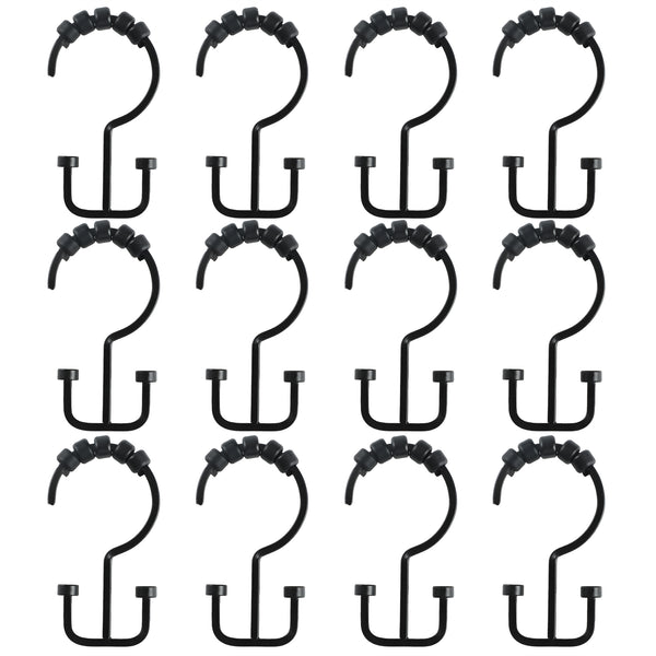 Loft97 HK1XX Shower Hooks - Double Shower Curtain Rings for Bathroom - Rust Resistant Shower Curtain Hooks for Shower Curtain or Liner - Flat Double Shower Curtain Hooks - Set of 12