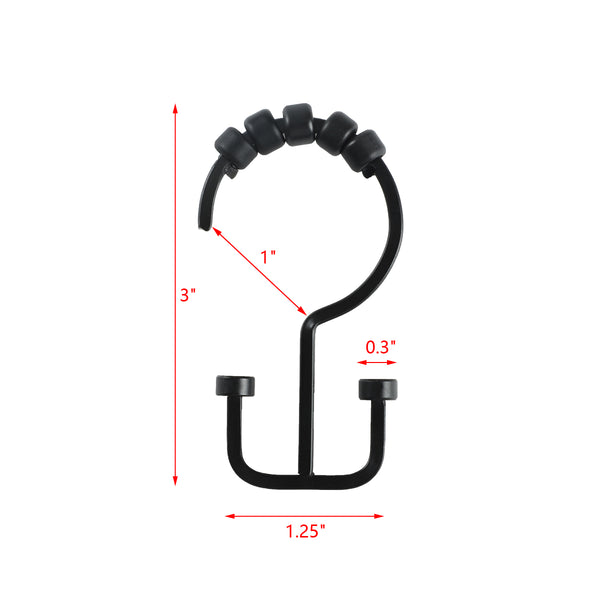 Loft97 HK1XX Shower Hooks - Double Shower Curtain Rings for Bathroom - Rust Resistant Shower Curtain Hooks for Shower Curtain or Liner - Flat Double Shower Curtain Hooks - Set of 12