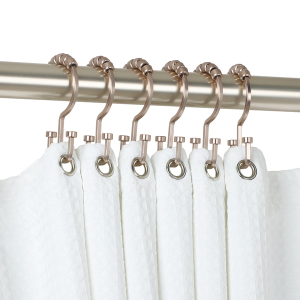 Loft97 HK1XX Shower Hooks - Double Shower Curtain Rings for Bathroom - Rust Resistant Shower Curtain Hooks for Shower Curtain or Liner - Flat Double Shower Curtain Hooks - Set of 12