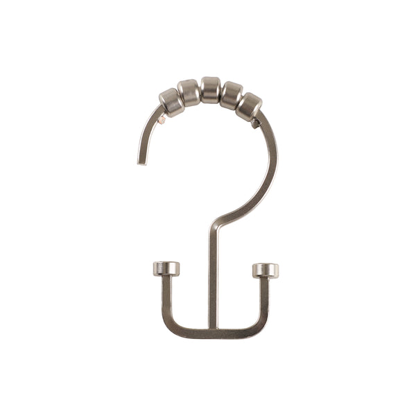 Loft97 HK1XX Shower Hooks - Double Shower Curtain Rings for Bathroom - Rust Resistant Shower Curtain Hooks for Shower Curtain or Liner - Flat Double Shower Curtain Hooks - Set of 12