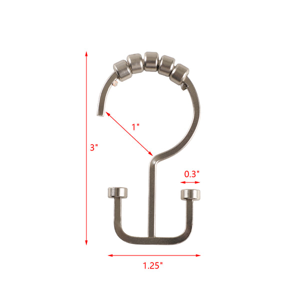 Loft97 HK1XX Shower Hooks - Double Shower Curtain Rings for Bathroom - Rust Resistant Shower Curtain Hooks for Shower Curtain or Liner - Flat Double Shower Curtain Hooks - Set of 12